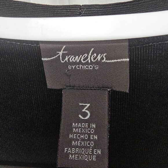 Vintage Chico's Travelers Cardigan Black Cream Striped Liquid Knit Open 3 (XL) - Picture 4 of 7